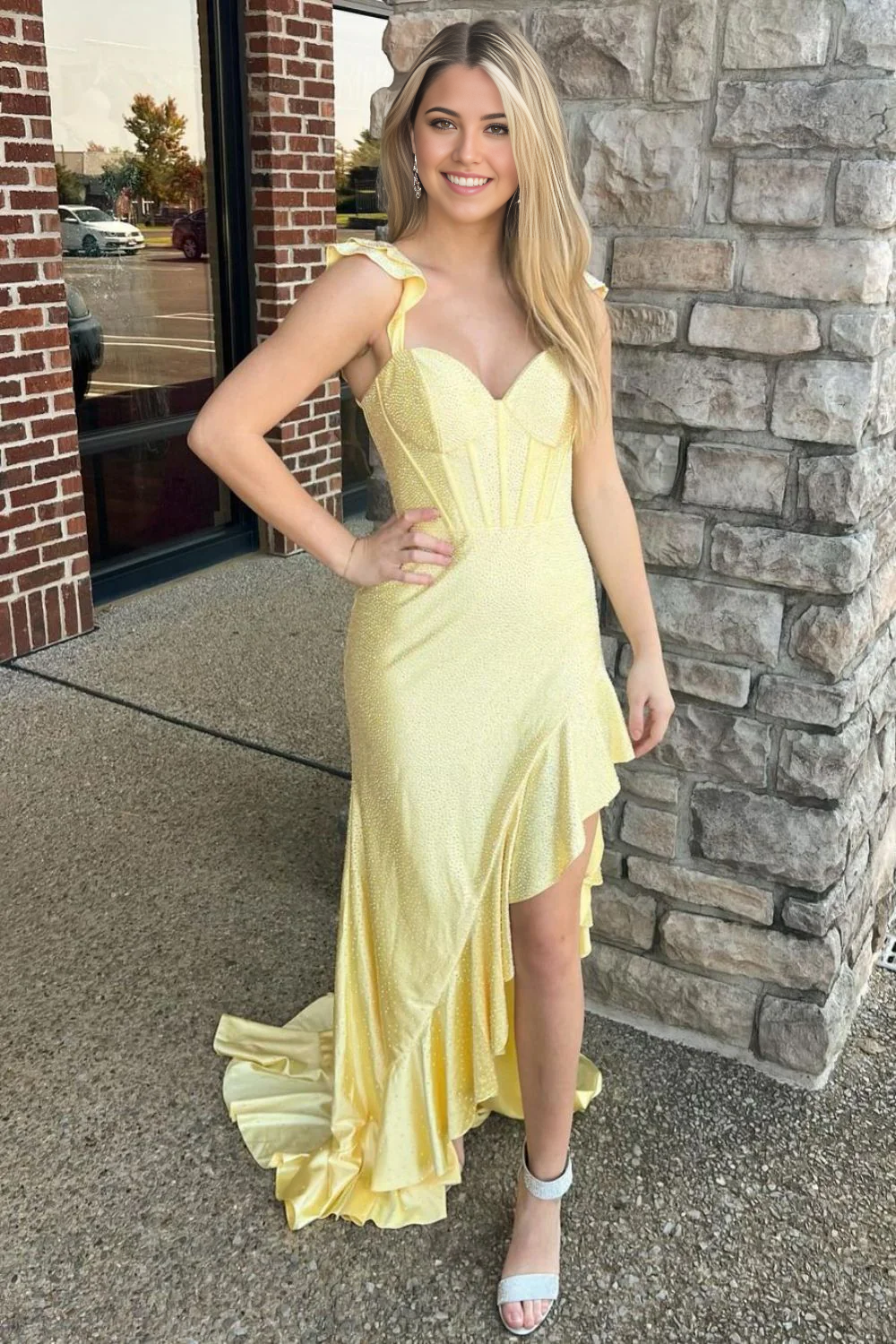 Mermaid Lace Up Long Beaded formal dresses evening dress Prom Dress with Ruffles